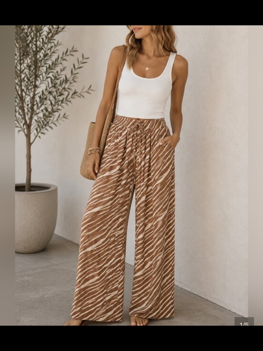 a new day Brown & Cream Zebra Print Wide Leg Pants